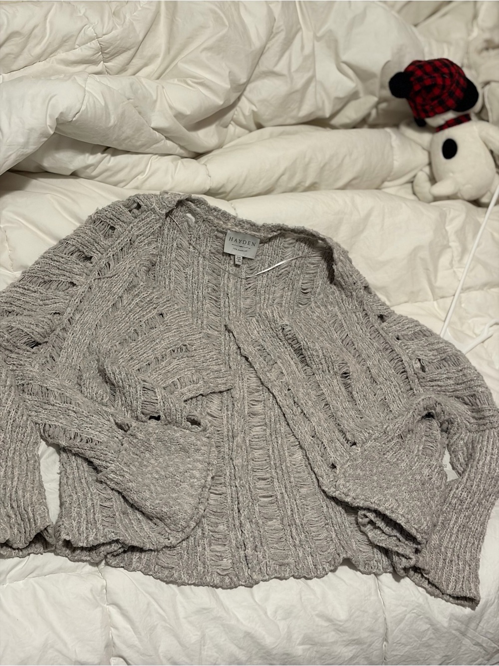 Hayden Gray Open-Knit Pocket Cardigan